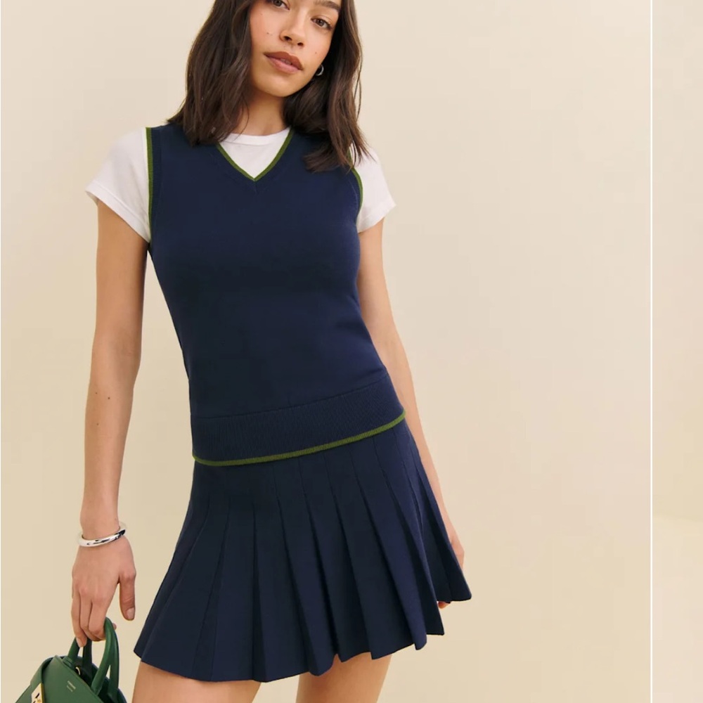 Reformation Navy V-Neck Cotton Sweater